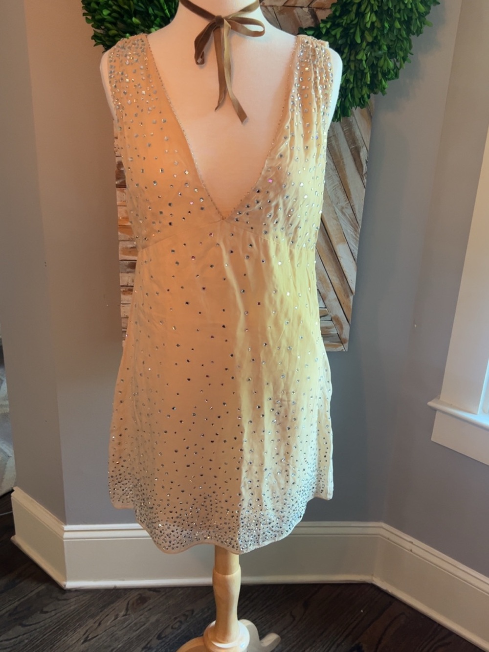 Zara Champagne Beaded Mini Dress